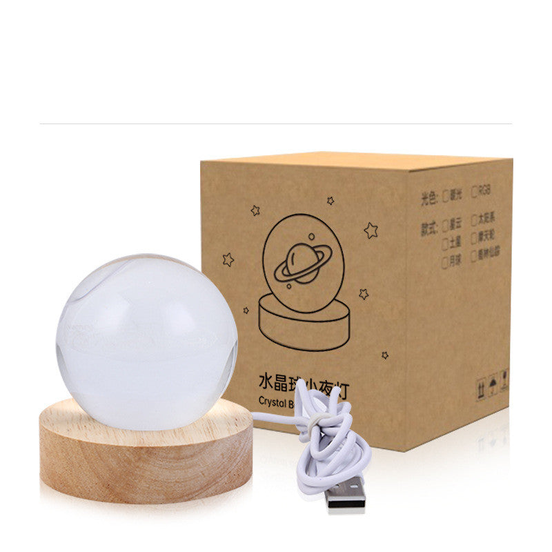 Trend Ritual™ 3D Galaxy Crystal Ball - Luminous Solar System Night Light with Wooden Base
