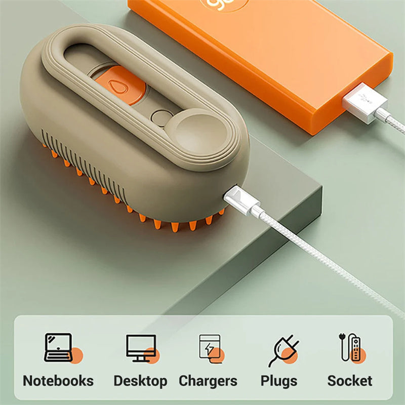 Mist & Massage™ 3-in-1 Pet Steam Brush – Electric Anti-Static Grooming & Deshedding Tool