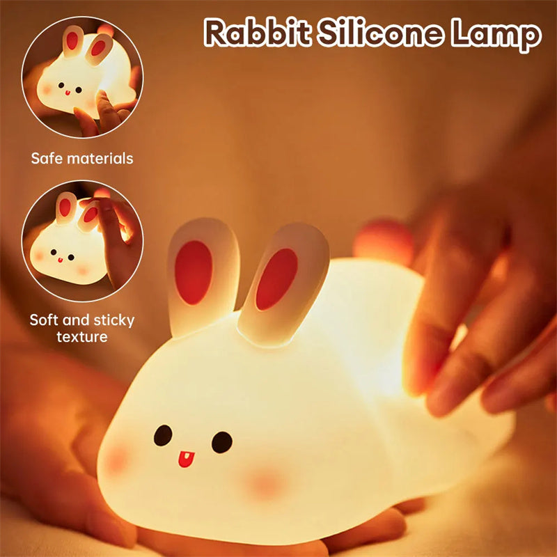 BunnyGlow™ Silicone Touch Sensor Night Light – Portable & Rechargeable Kids' Bedside Lamp