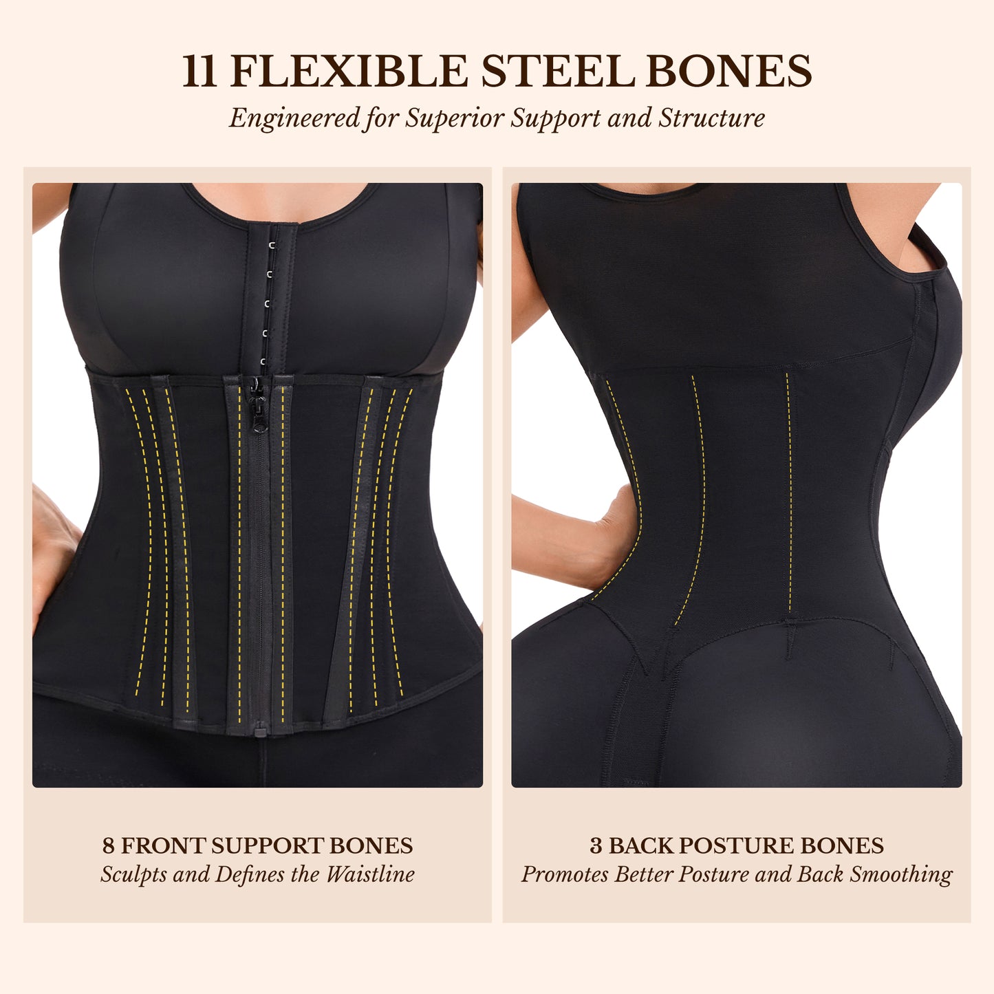 Steel-Core Colombian Faja – High-Compression Overbust Body Shaper