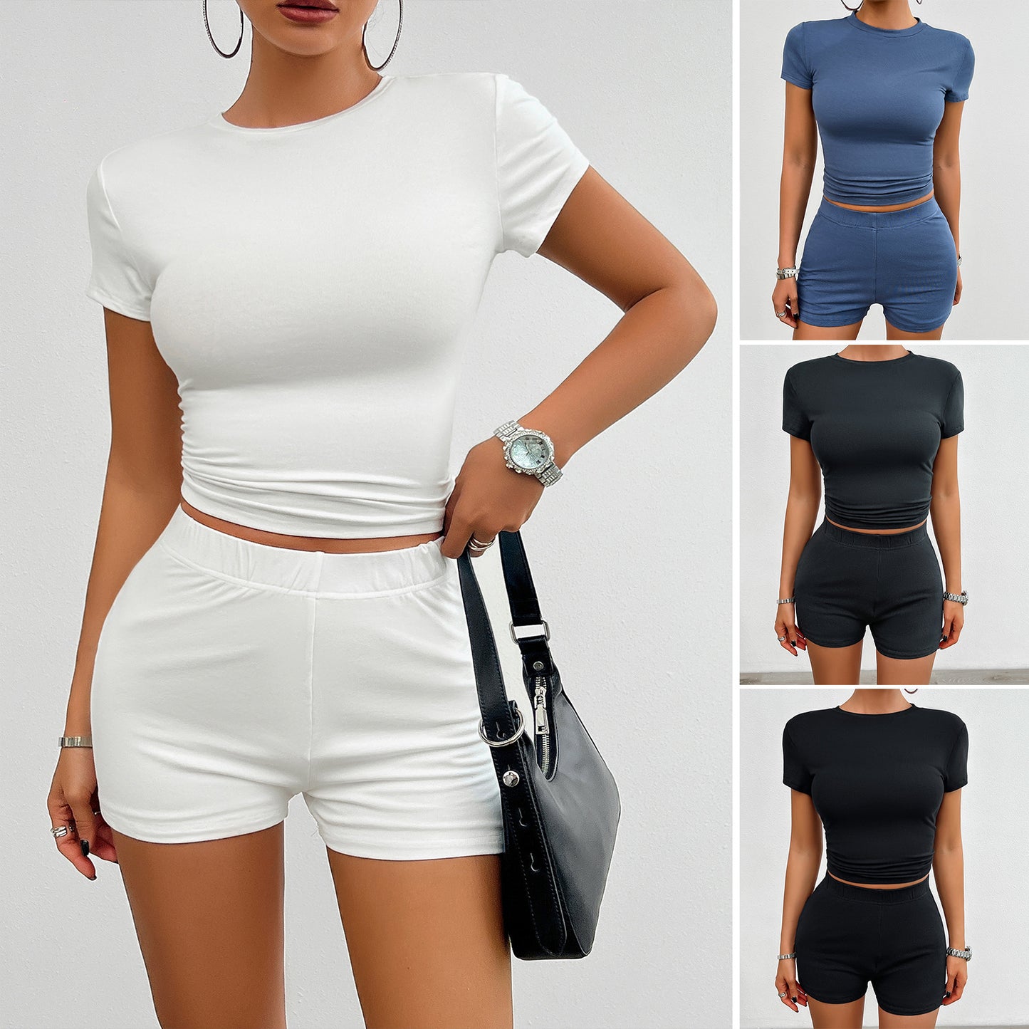Short Sleeve Tee & High-Waist Athletic Shorts Set
