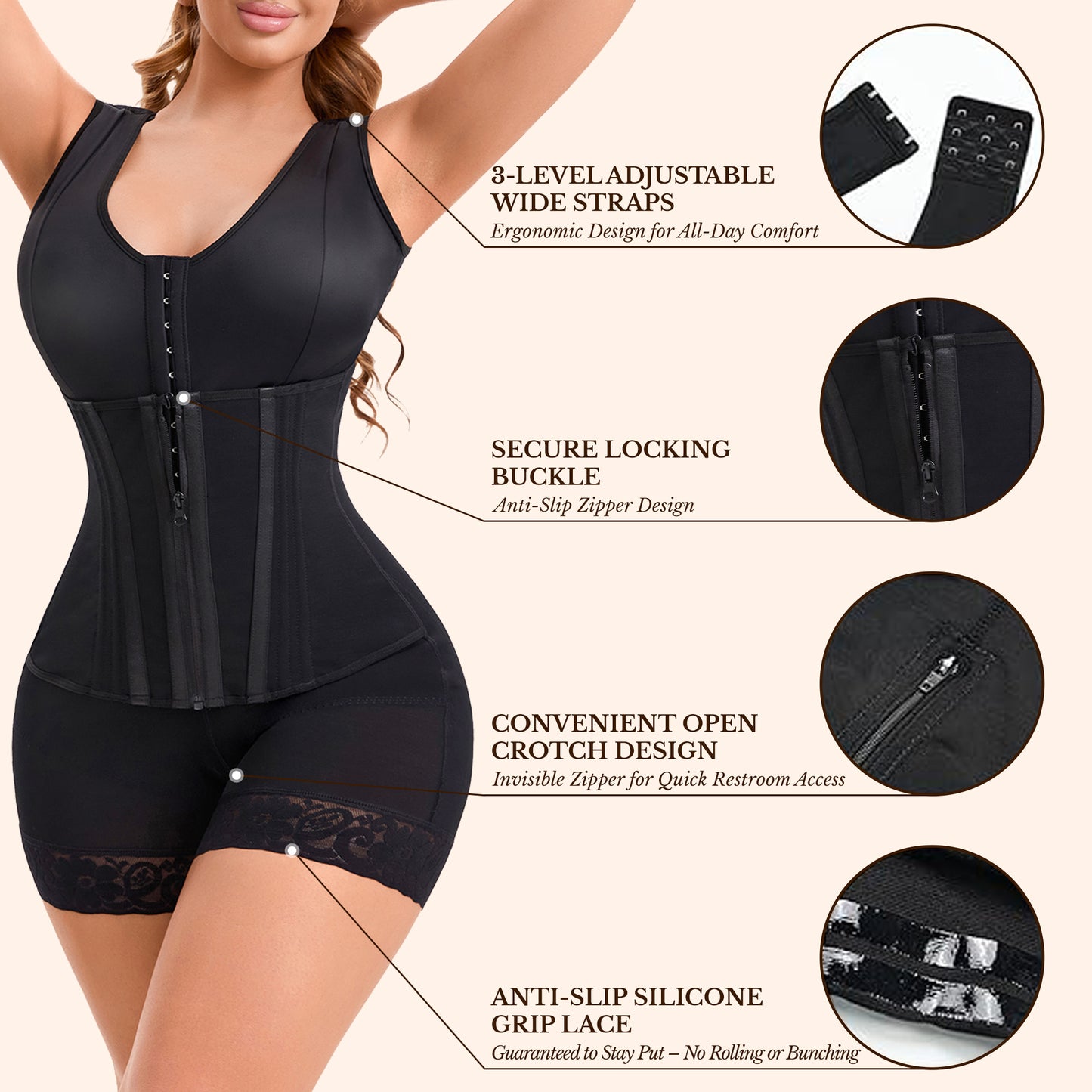 Steel-Core Colombian Faja – High-Compression Overbust Body Shaper