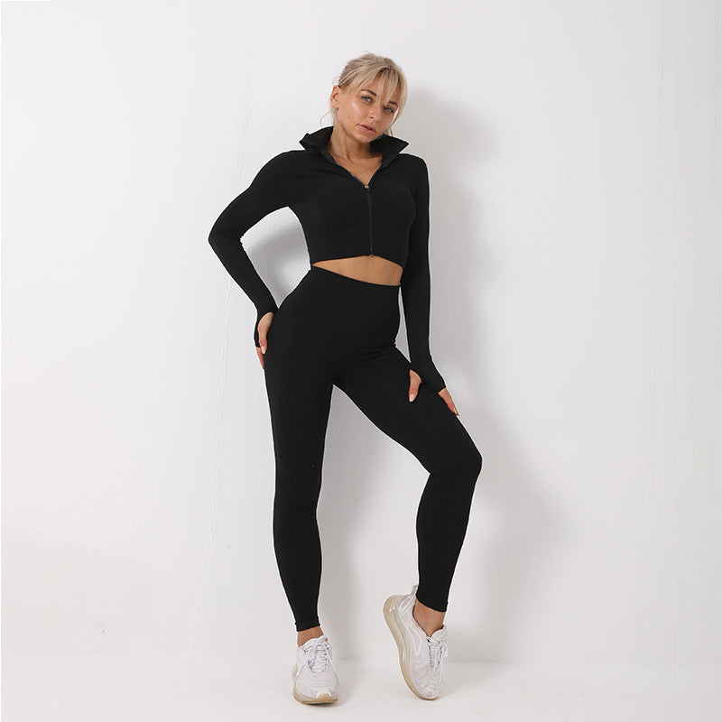 Ultra-Stretch Seamless Fitness Trio – Leggings, Sports Bra & Crop Top