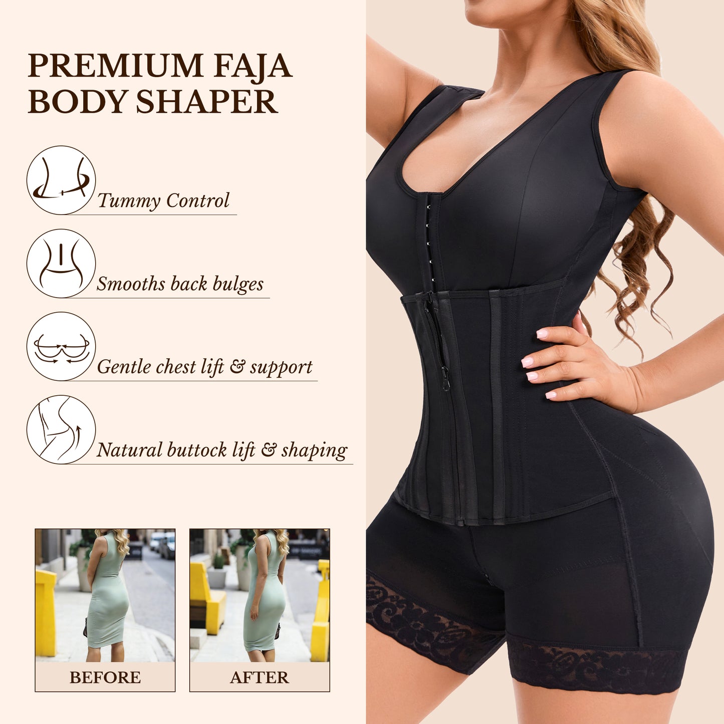 Steel-Core Colombian Faja – High-Compression Overbust Body Shaper