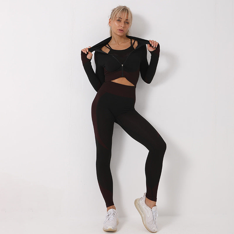Ultra-Stretch Seamless Fitness Trio – Leggings, Sports Bra & Crop Top