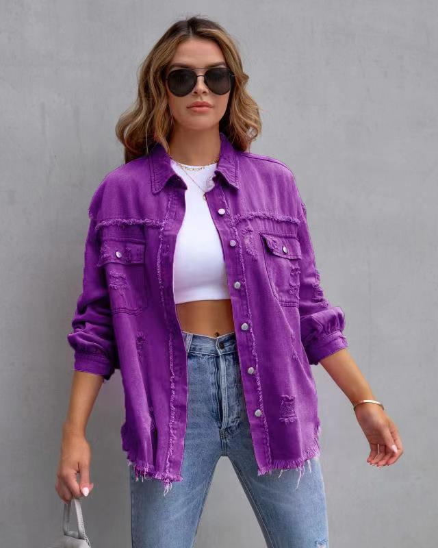 Nova Distressed Shacket – Oversized Ripped Denim-Style Shirt Jacket