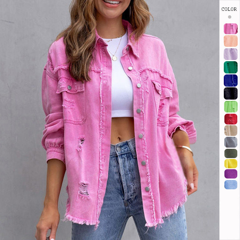 Nova Distressed Shacket – Oversized Ripped Denim-Style Shirt Jacket