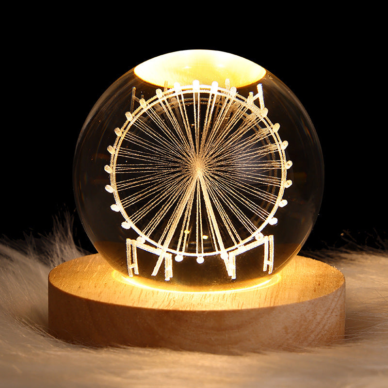 Trend Ritual™ 3D Galaxy Crystal Ball - Luminous Solar System Night Light with Wooden Base