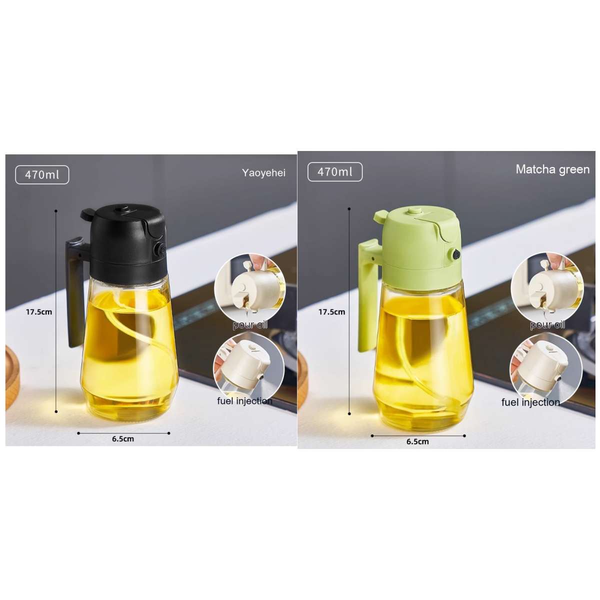 2-in-1 Glass Olive Oil Sprayer & Dispenser – 470ml Leak-Proof Kitchen Bottle