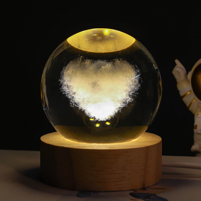 Trend Ritual™ 3D Galaxy Crystal Ball - Luminous Solar System Night Light with Wooden Base