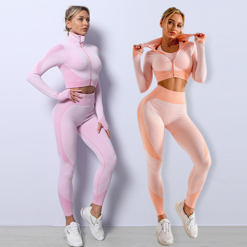 Ultra-Stretch Seamless Fitness Trio – Leggings, Sports Bra & Crop Top