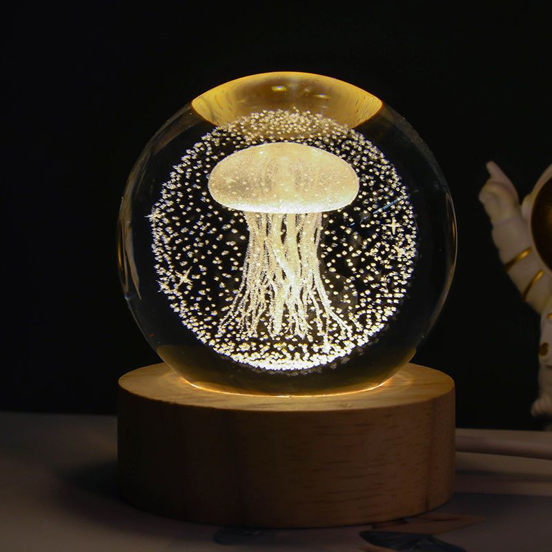 Trend Ritual™ 3D Galaxy Crystal Ball - Luminous Solar System Night Light with Wooden Base