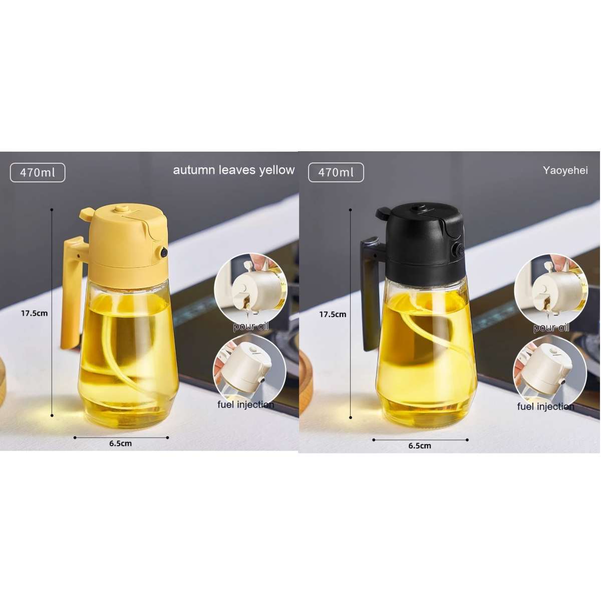 2-in-1 Glass Olive Oil Sprayer & Dispenser – 470ml Leak-Proof Kitchen Bottle