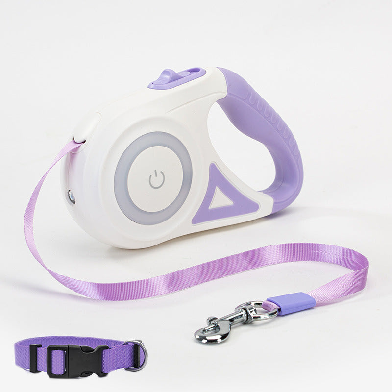 GlowGuide™ LED Retractable Dog Leash – 360° Tangle-Free with Integrated Spotlight