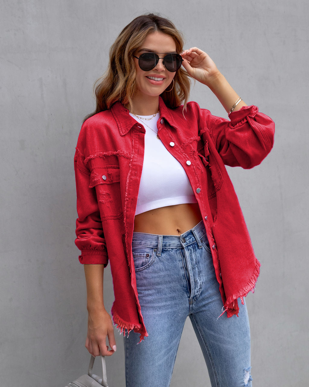 Nova Distressed Shacket – Oversized Ripped Denim-Style Shirt Jacket