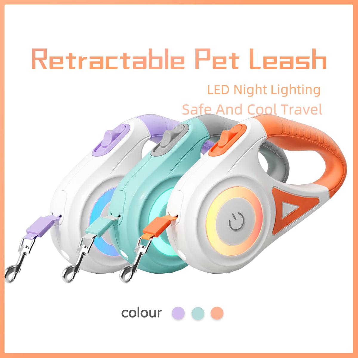 GlowGuide™ LED Retractable Dog Leash – 360° Tangle-Free with Integrated Spotlight