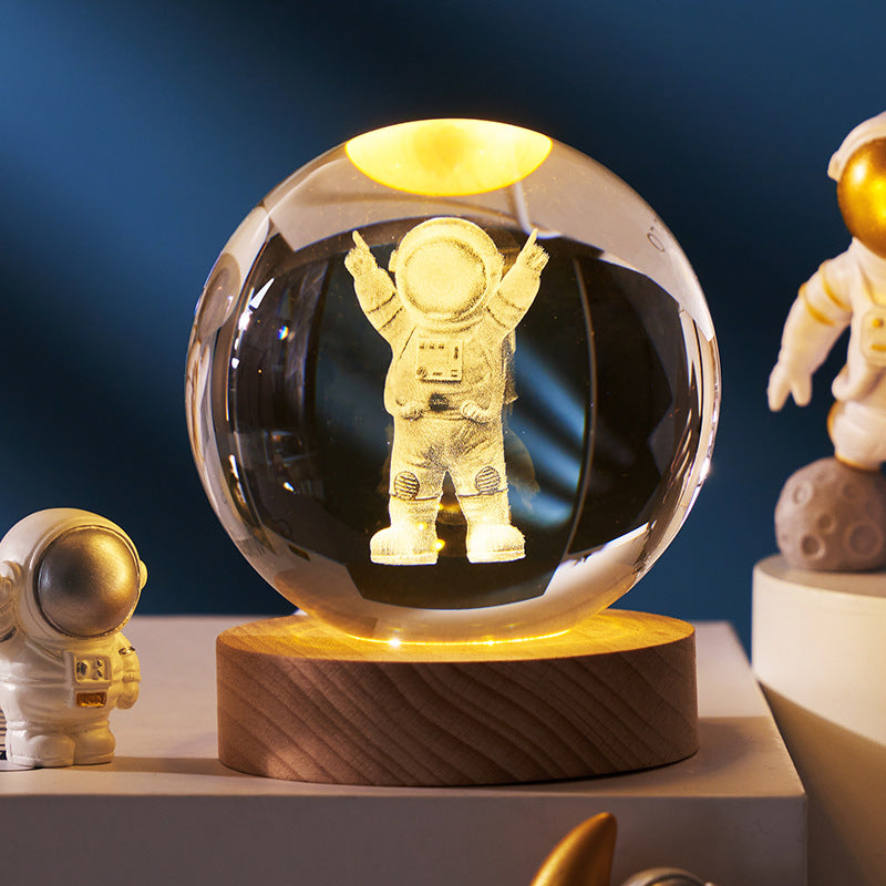 Trend Ritual™ 3D Galaxy Crystal Ball - Luminous Solar System Night Light with Wooden Base