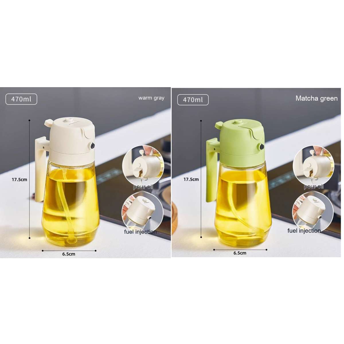 2-in-1 Glass Olive Oil Sprayer & Dispenser – 470ml Leak-Proof Kitchen Bottle