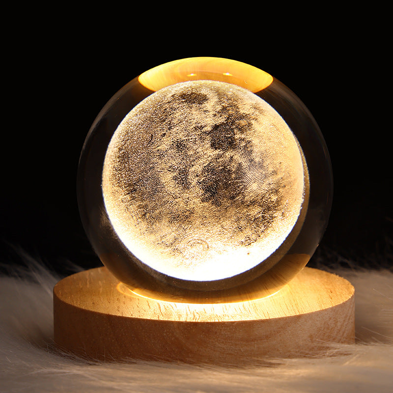 Trend Ritual™ 3D Galaxy Crystal Ball - Luminous Solar System Night Light with Wooden Base