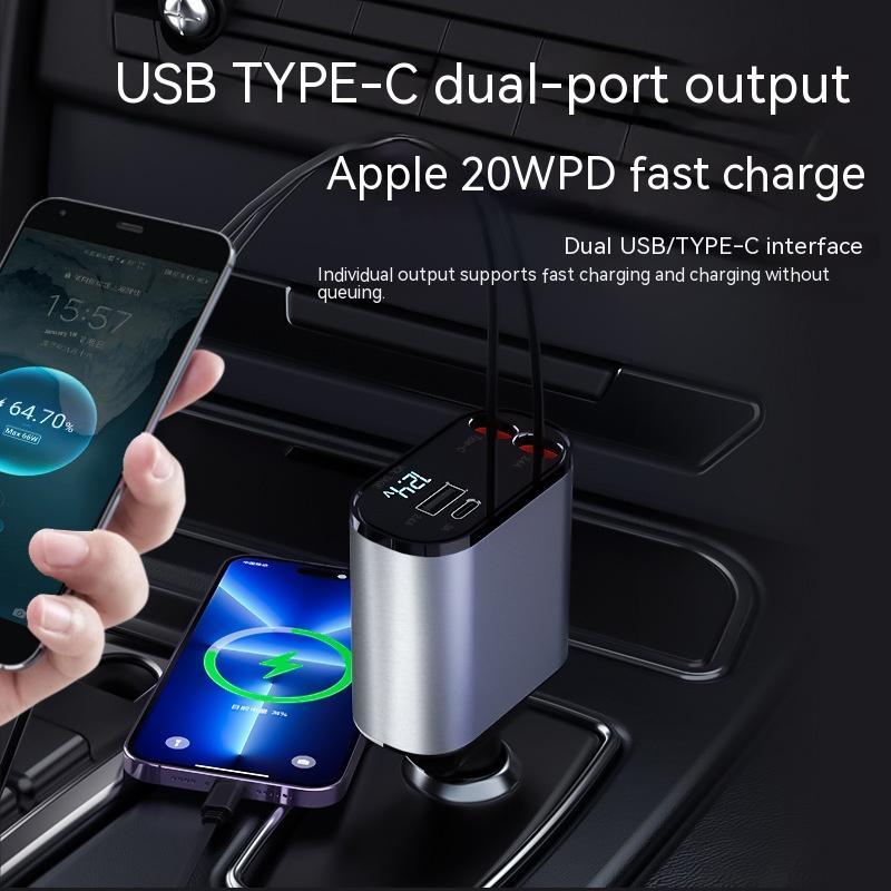 Trend Ritual™ 100W Retractable Super Fast Car Charger - 4-in-1 Rapid Charging Hub