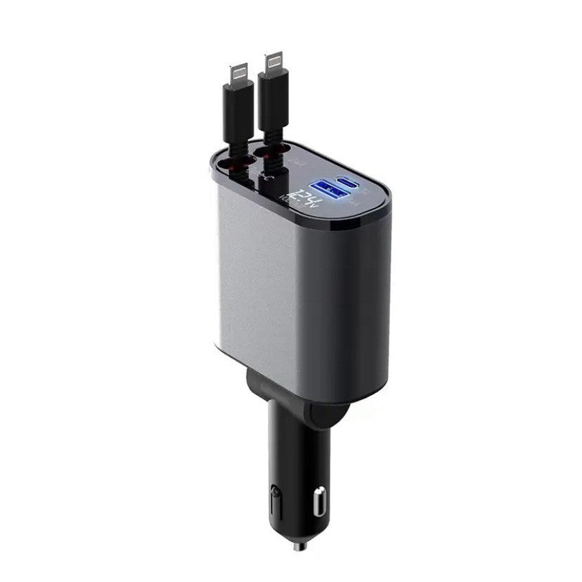 Trend Ritual™ 100W Retractable Super Fast Car Charger - 4-in-1 Rapid Charging Hub