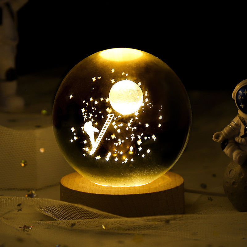 Trend Ritual™ 3D Galaxy Crystal Ball - Luminous Solar System Night Light with Wooden Base