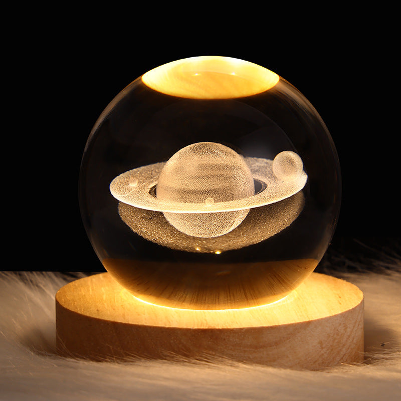 Trend Ritual™ 3D Galaxy Crystal Ball - Luminous Solar System Night Light with Wooden Base