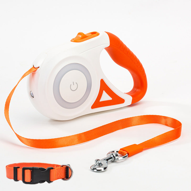 GlowGuide™ LED Retractable Dog Leash – 360° Tangle-Free with Integrated Spotlight