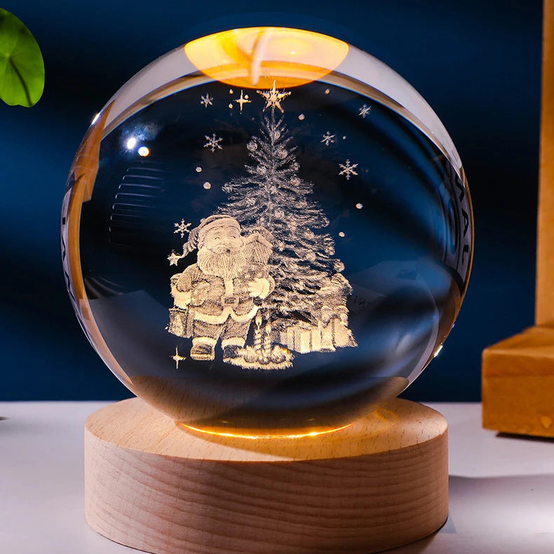 Trend Ritual™ 3D Galaxy Crystal Ball - Luminous Solar System Night Light with Wooden Base